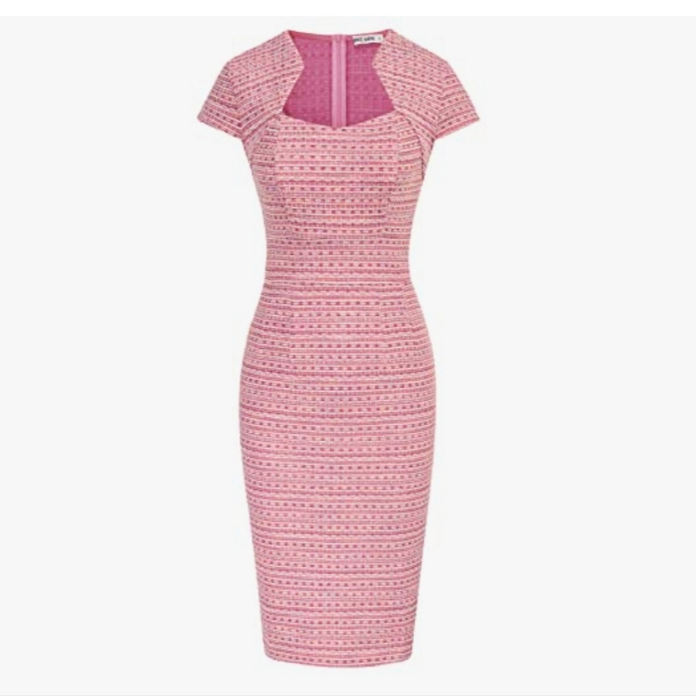 Grace Karin NWT Pink Plaid Geometric Neck Cap Sleeve Midi Dress Size XL